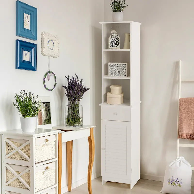Bathroom Tall Storage Cabinet Freestanding Linen Tower w/ Open