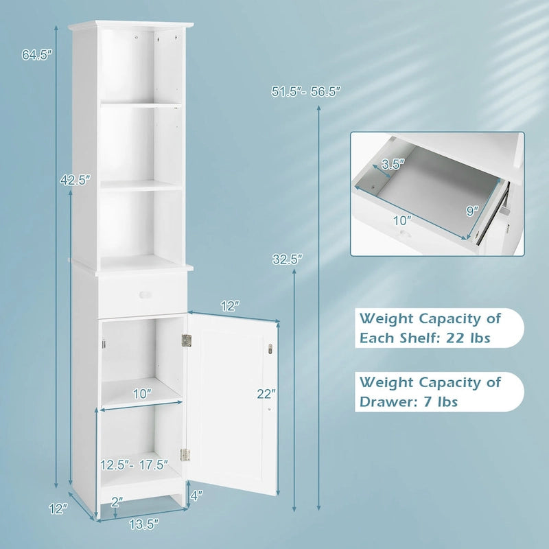 Bathroom Tall Storage Cabinet Freestanding Linen Tower w/ Open