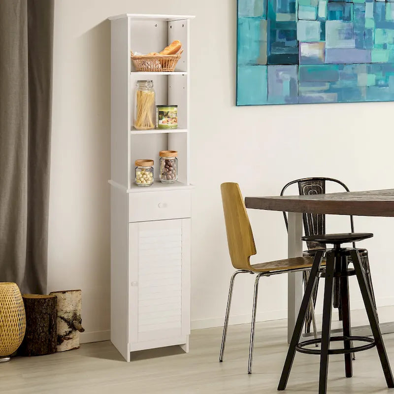 Bathroom Tall Storage Cabinet Freestanding Linen Tower w/ Open