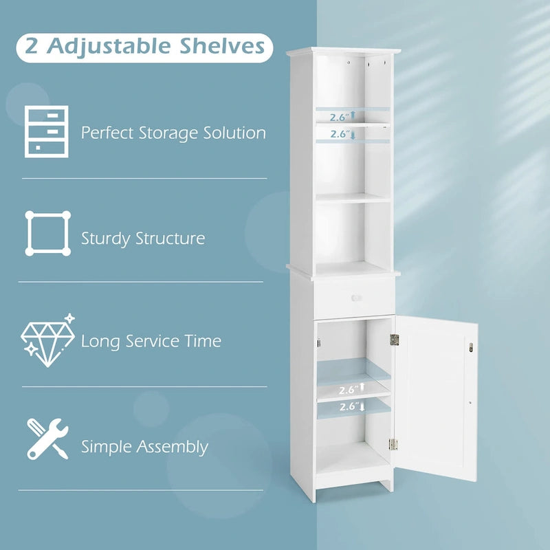 Bathroom Tall Storage Cabinet Freestanding Linen Tower w/ Open