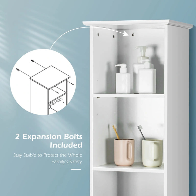 Bathroom Tall Storage Cabinet Freestanding Linen Tower w/ Open
