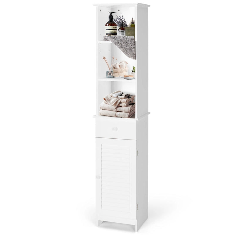 Bathroom Tall Storage Cabinet Freestanding Linen Tower w/ Open