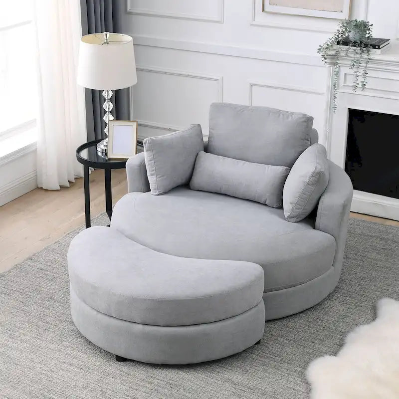 Swivel Accent Barrel Modern Grey Sofa Lounge Club Big Round Chair with Storage Ottoman