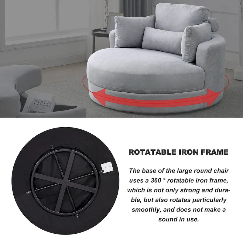 Swivel Accent Barrel Modern Grey Sofa Lounge Club Big Round Chair with Storage Ottoman