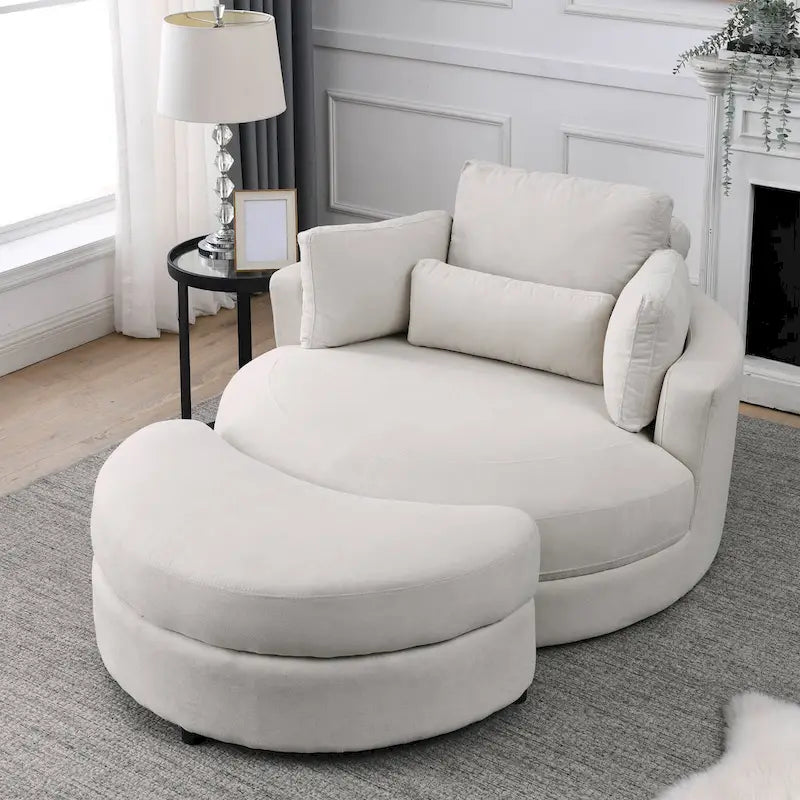 Swivel Accent Barrel Modern Grey Sofa Lounge Club Big Round Chair with Storage Ottoman