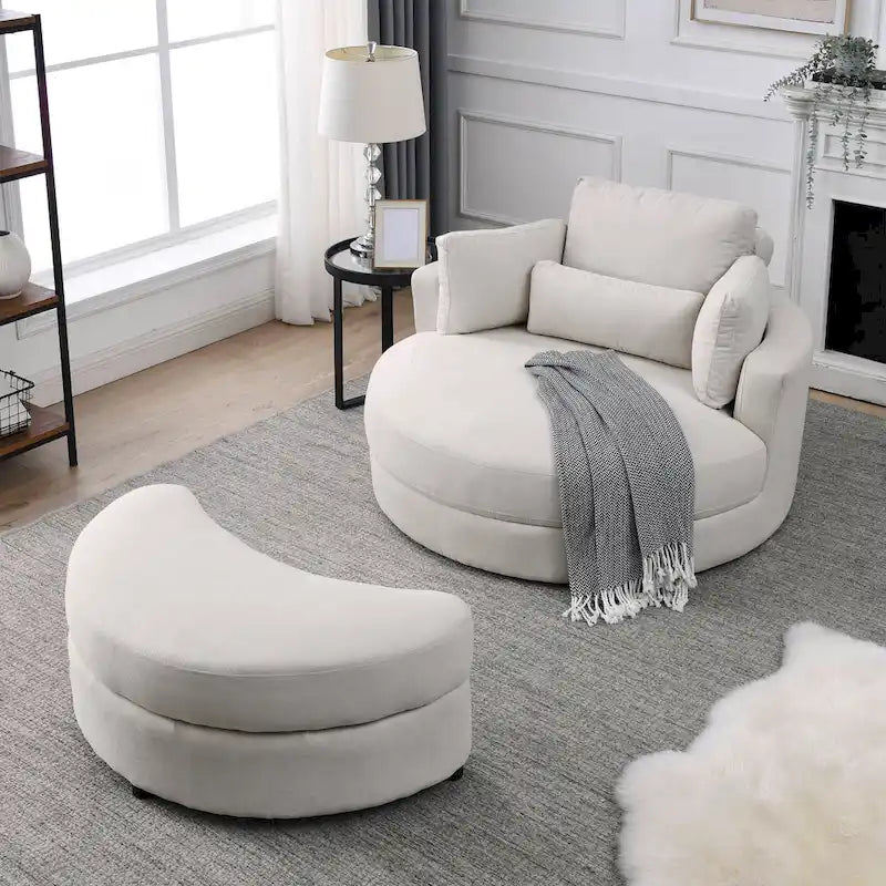 Swivel Accent Barrel Modern Grey Sofa Lounge Club Big Round Chair with Storage Ottoman