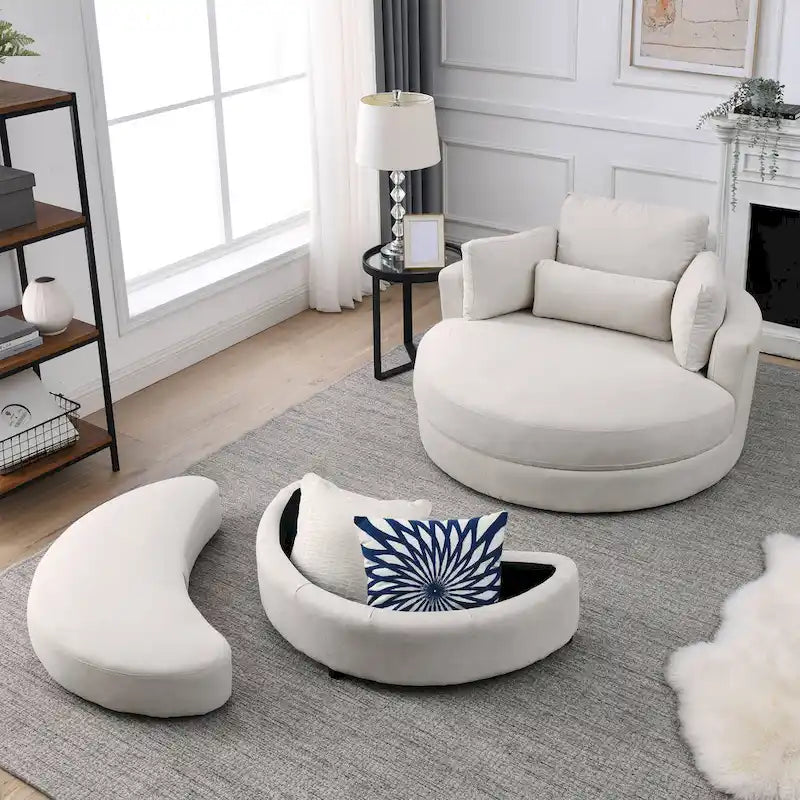Swivel Accent Barrel Modern Grey Sofa Lounge Club Big Round Chair with Storage Ottoman