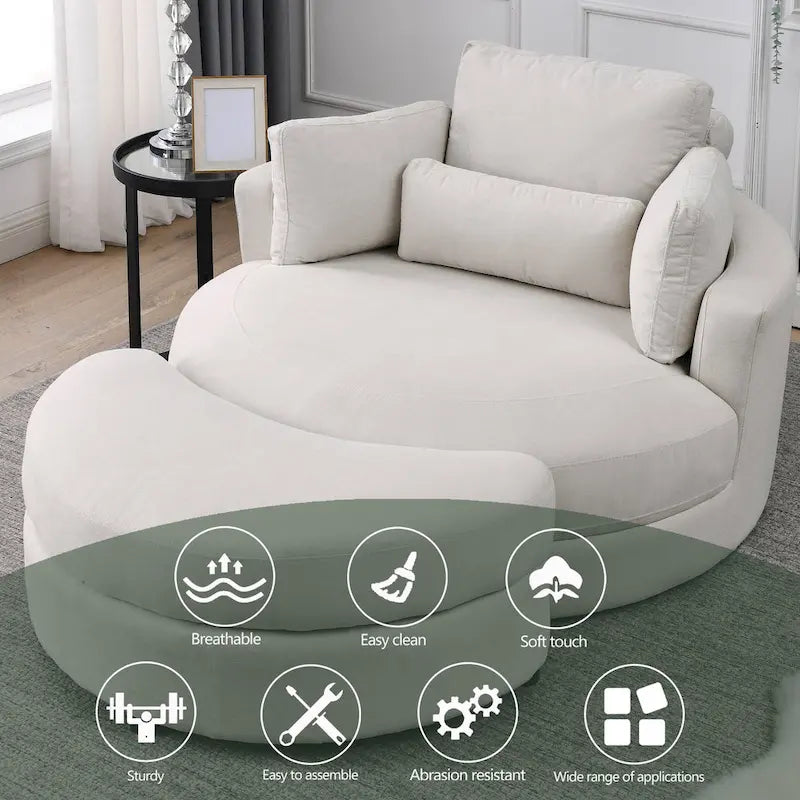 Swivel Accent Barrel Modern Grey Sofa Lounge Club Big Round Chair with Storage Ottoman