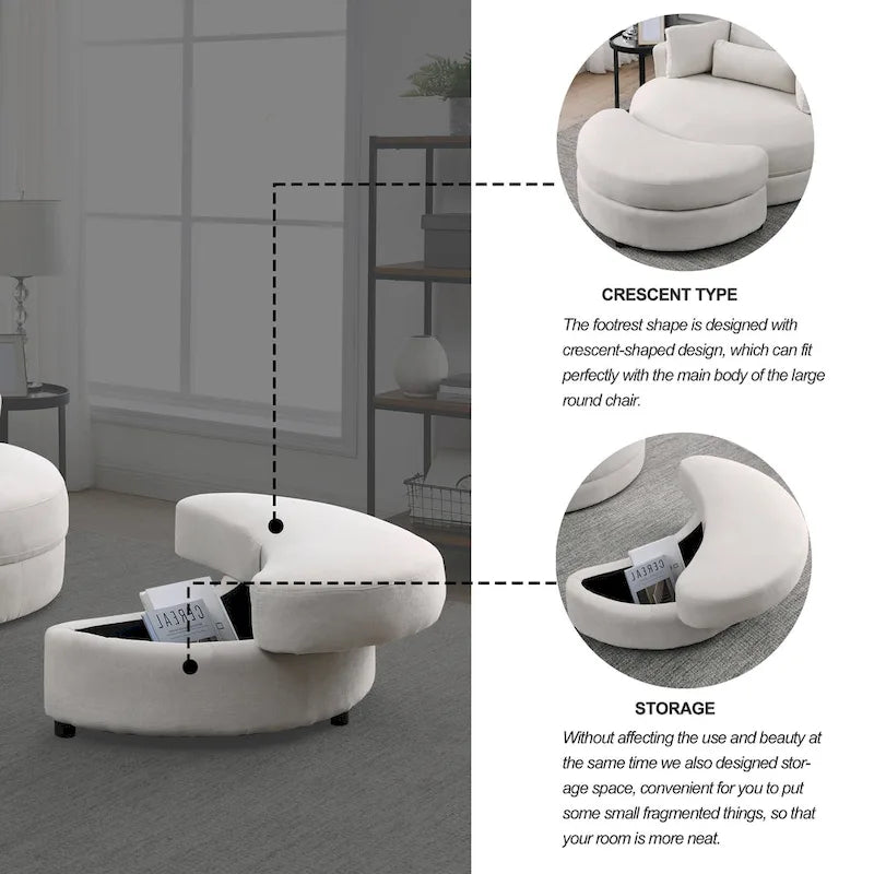 Swivel Accent Barrel Modern Grey Sofa Lounge Club Big Round Chair with Storage Ottoman