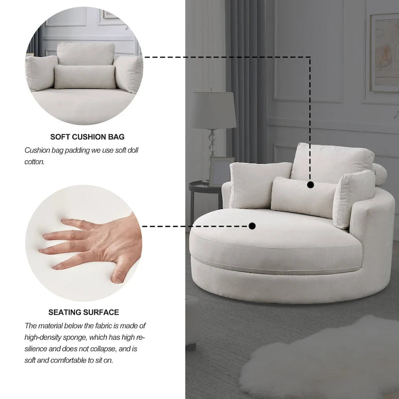 Swivel Accent Barrel Modern Grey Sofa Lounge Club Big Round Chair with Storage Ottoman