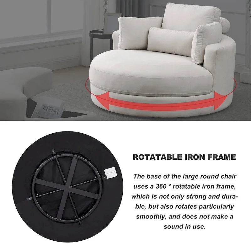 Swivel Accent Barrel Modern Grey Sofa Lounge Club Big Round Chair with Storage Ottoman