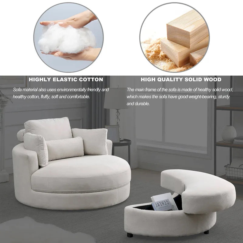 Swivel Accent Barrel Modern Grey Sofa Lounge Club Big Round Chair with Storage Ottoman