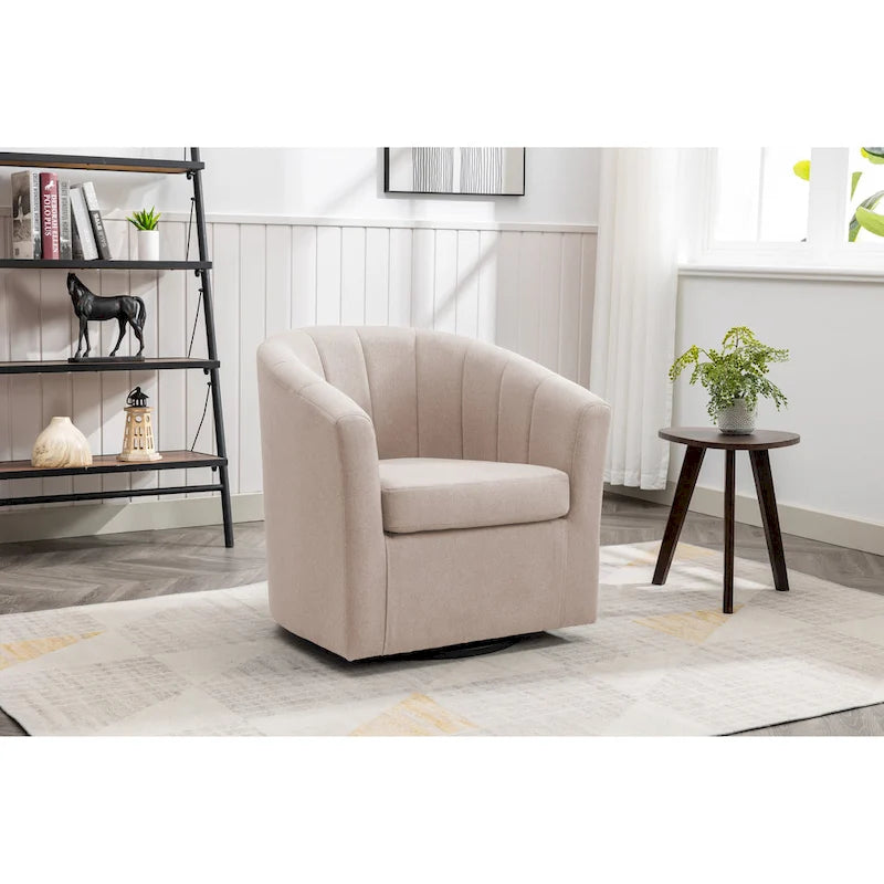 Swivel Fabric Barrel Accent Chair with Removable Seat Cushion