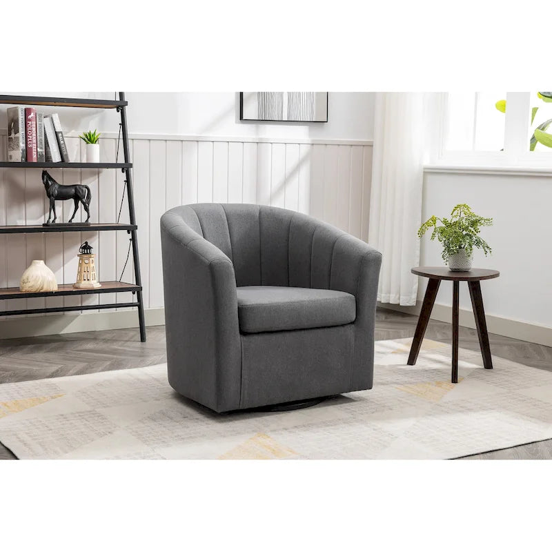 Swivel Fabric Barrel Accent Chair with Removable Seat Cushion
