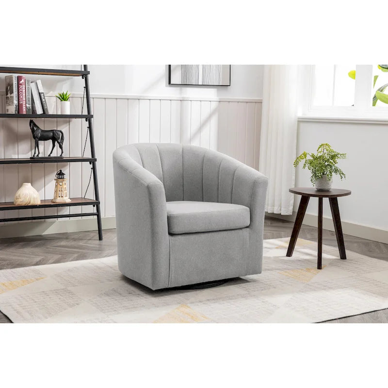 Swivel Fabric Barrel Accent Chair with Removable Seat Cushion