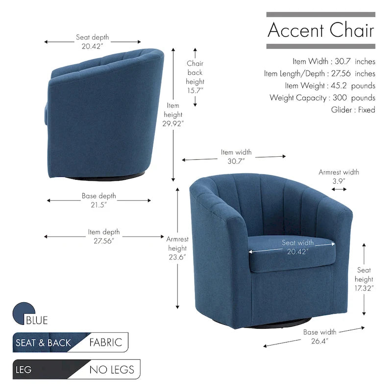 Swivel Fabric Barrel Accent Chair with Removable Seat Cushion