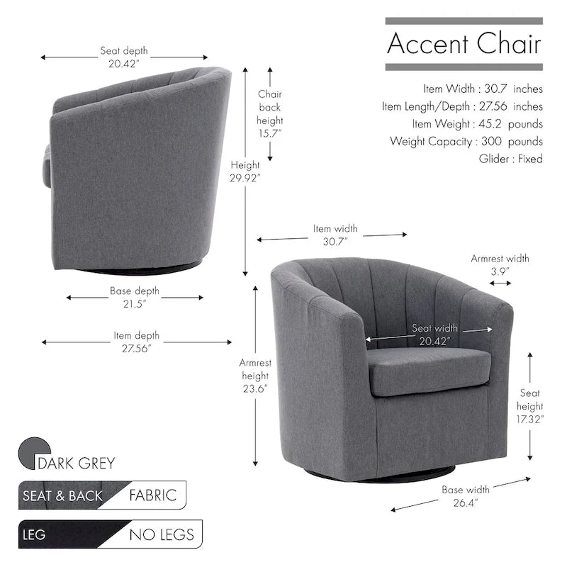 Swivel Fabric Barrel Accent Chair with Removable Seat Cushion