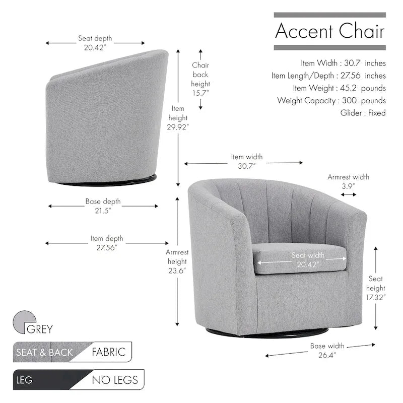 Swivel Fabric Barrel Accent Chair with Removable Seat Cushion