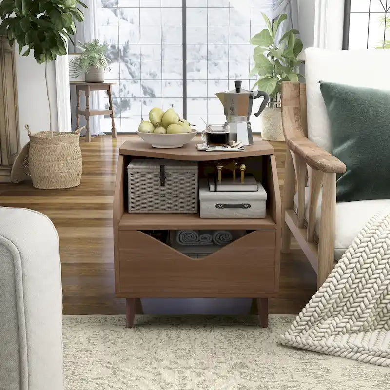 Mid-century Modern 20-inch 1-Shelf and 1-Drawer End Table by