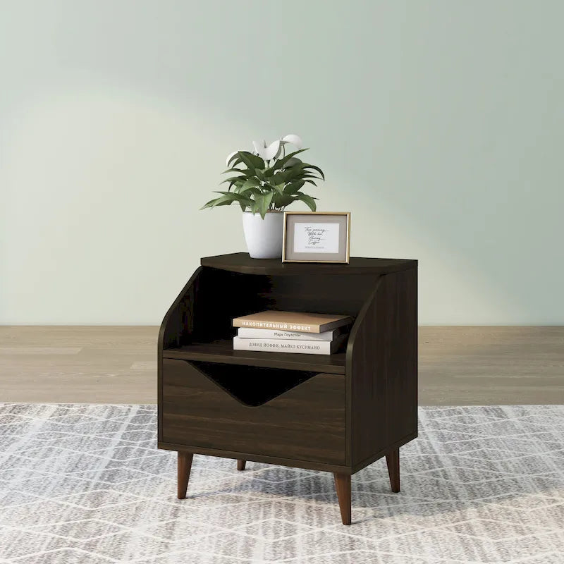 Mid-century Modern 20-inch 1-Shelf and 1-Drawer End Table by