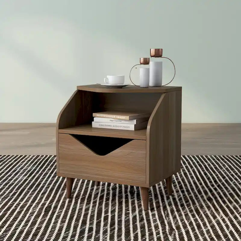 Mid-century Modern 20-inch 1-Shelf and 1-Drawer End Table by