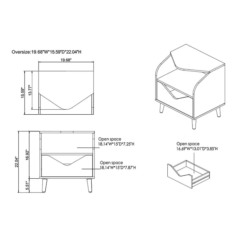 Mid-century Modern 20-inch 1-Shelf and 1-Drawer End Table by