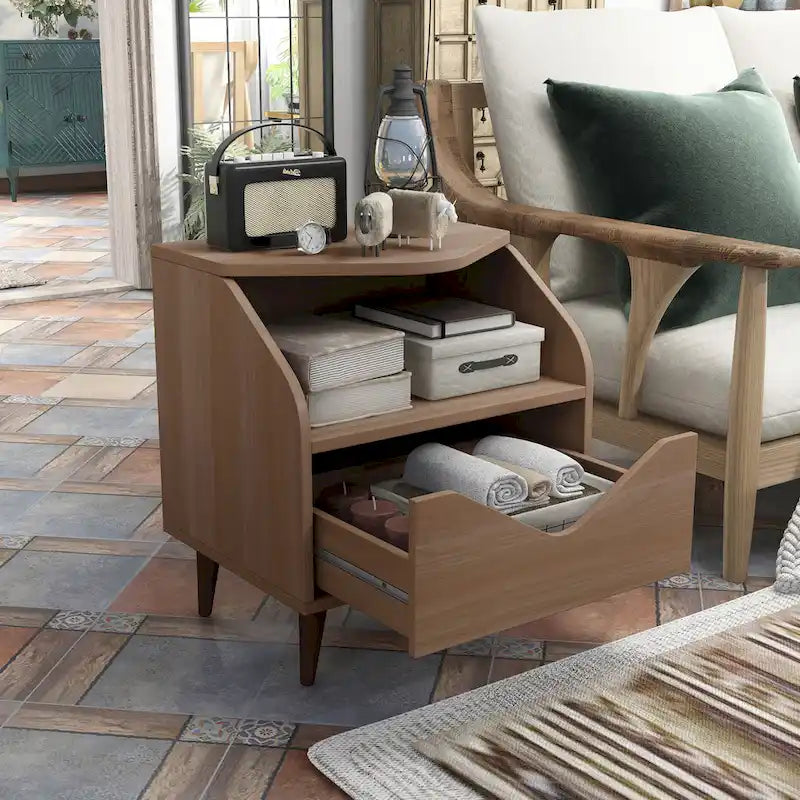 Mid-century Modern 20-inch 1-Shelf and 1-Drawer End Table by