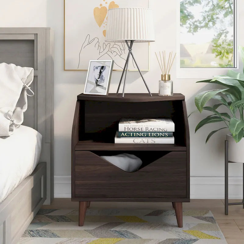 Mid-century Modern 20-inch 1-Shelf and 1-Drawer End Table by