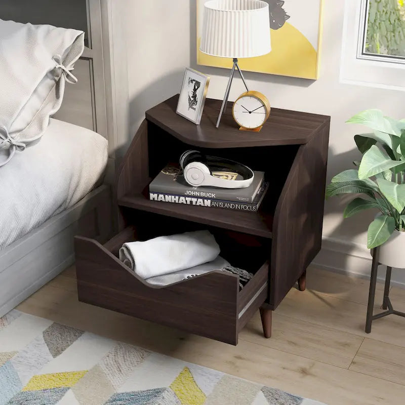 Mid-century Modern 20-inch 1-Shelf and 1-Drawer End Table by