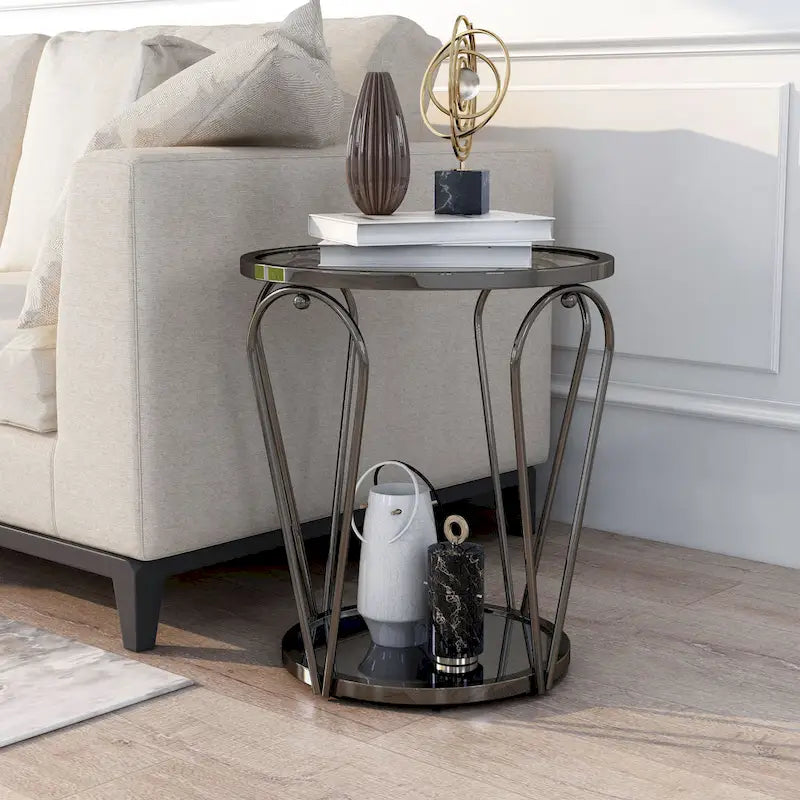 20-inch Glass Top 1-Shelf End Table by
