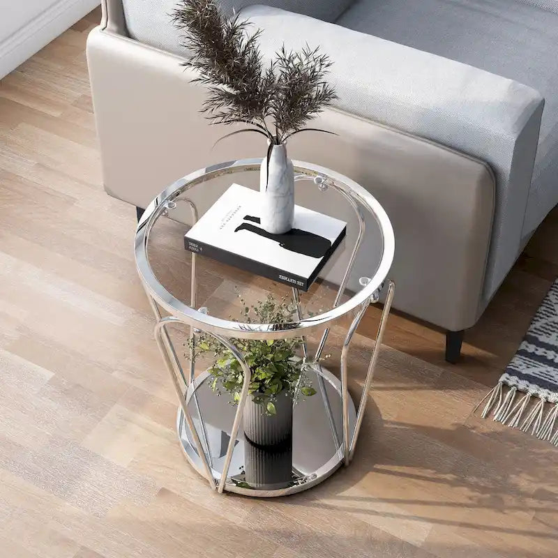 20-inch Glass Top 1-Shelf End Table by