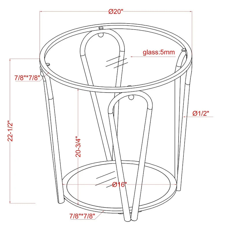 20-inch Glass Top 1-Shelf End Table by