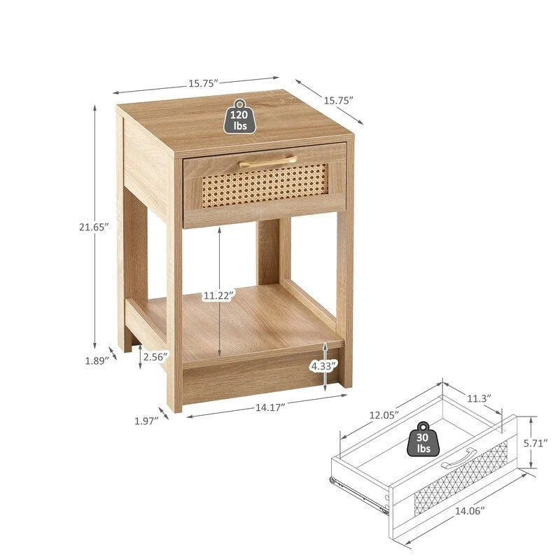 15.75 Wood Nightstand with Storage Drawer End Table living Room