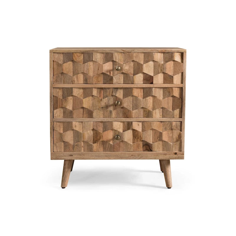 Mid-Century Modern Handcrafted Mango Wood 3 Drawer Chest by