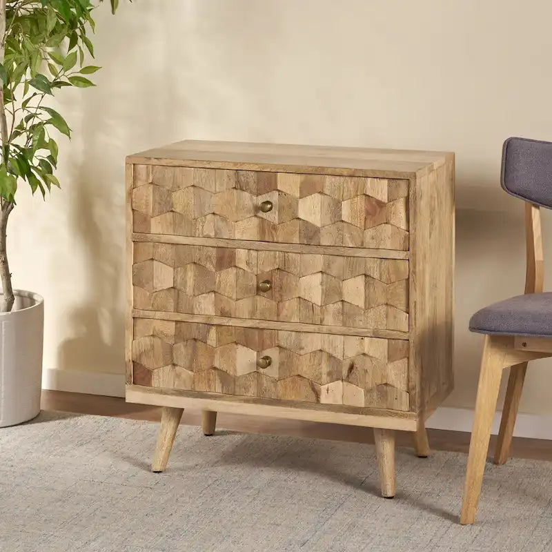 Mid-Century Modern Handcrafted Mango Wood 3 Drawer Chest by