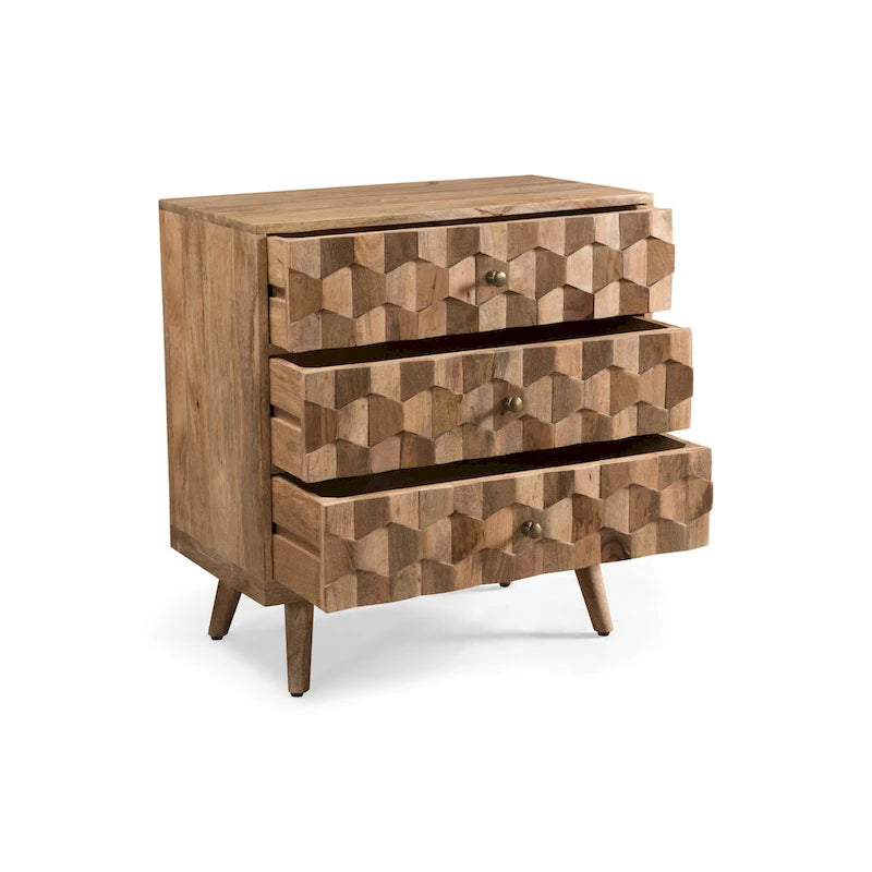 Mid-Century Modern Handcrafted Mango Wood 3 Drawer Chest by