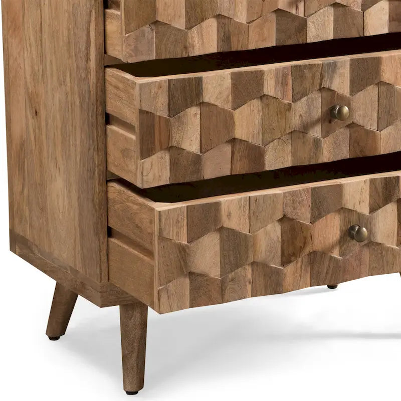 Mid-Century Modern Handcrafted Mango Wood 3 Drawer Chest by