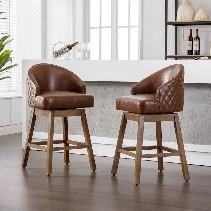 360 Degree Swivel Counter Height Bar Stools with Footrest Set of 2