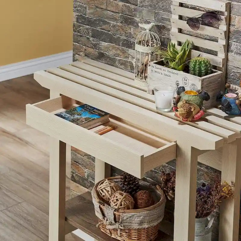 Contemporary Ivory 36-inch 1-Shelf Console Table by