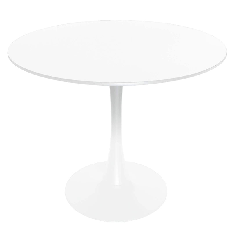 32 Mid Century Modern Round Dining Table, MDF Wood Top & Glossy Iron Pedestal Base for Kitchen & Dining Room