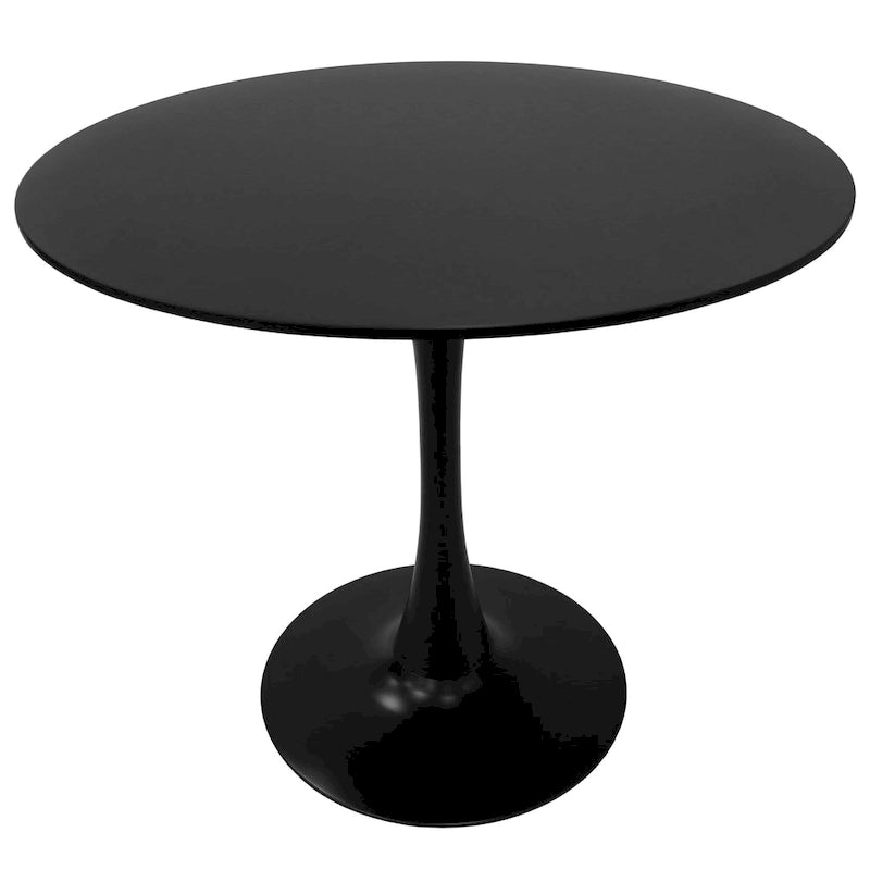 32 Mid Century Modern Round Dining Table, MDF Wood Top & Glossy Iron Pedestal Base for Kitchen & Dining Room