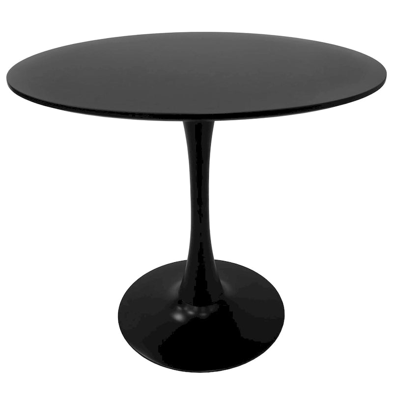 32 Mid Century Modern Round Dining Table, MDF Wood Top & Glossy Iron Pedestal Base for Kitchen & Dining Room
