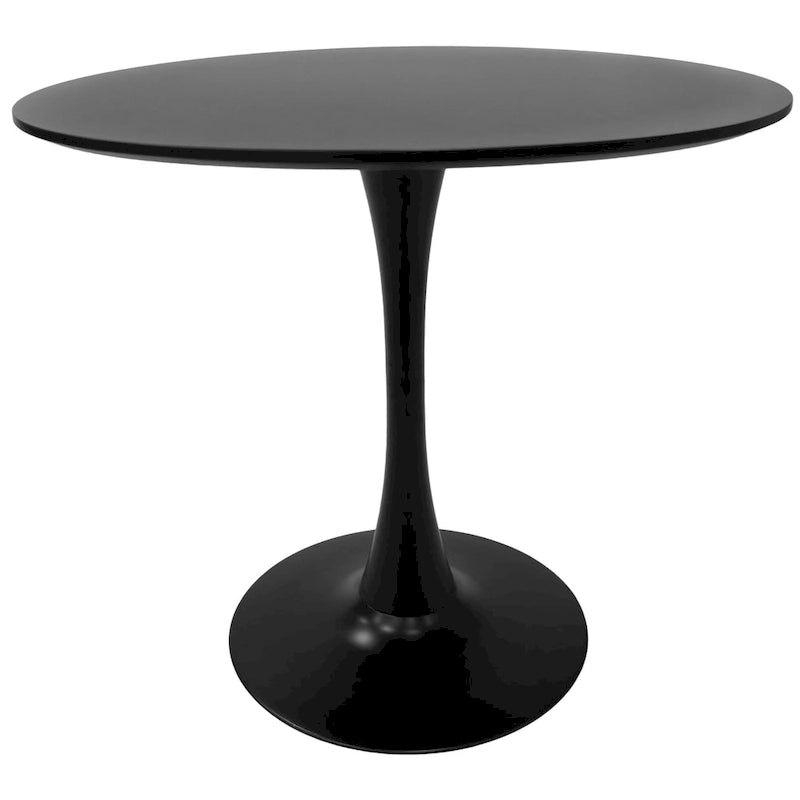 32 Mid Century Modern Round Dining Table, MDF Wood Top & Glossy Iron Pedestal Base for Kitchen & Dining Room