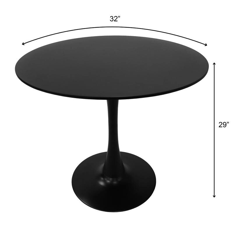 32 Mid Century Modern Round Dining Table, MDF Wood Top & Glossy Iron Pedestal Base for Kitchen & Dining Room