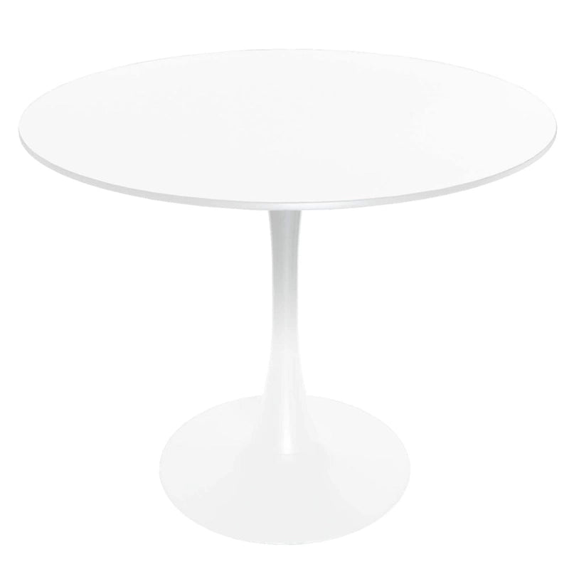 32 Mid Century Modern Round Dining Table, MDF Wood Top & Glossy Iron Pedestal Base for Kitchen & Dining Room