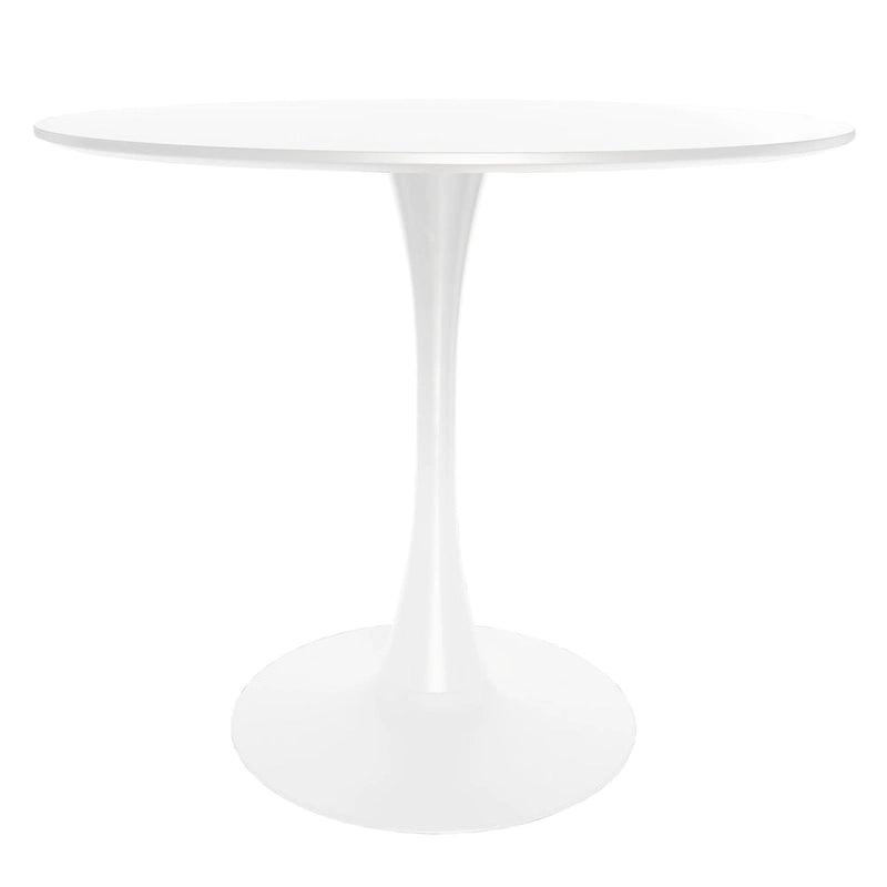 32 Mid Century Modern Round Dining Table, MDF Wood Top & Glossy Iron Pedestal Base for Kitchen & Dining Room