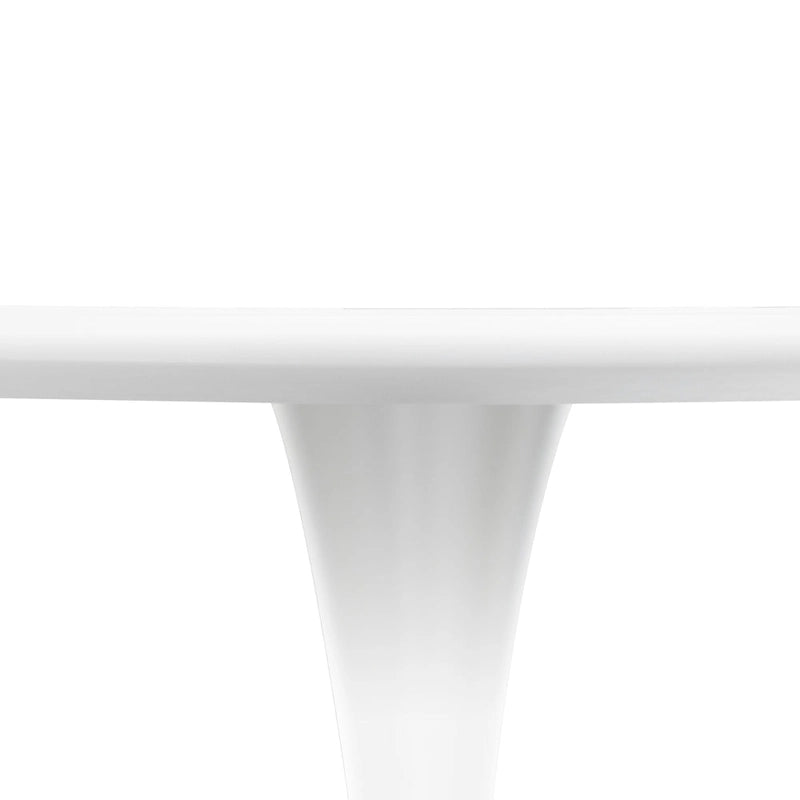32 Mid Century Modern Round Dining Table, MDF Wood Top & Glossy Iron Pedestal Base for Kitchen & Dining Room