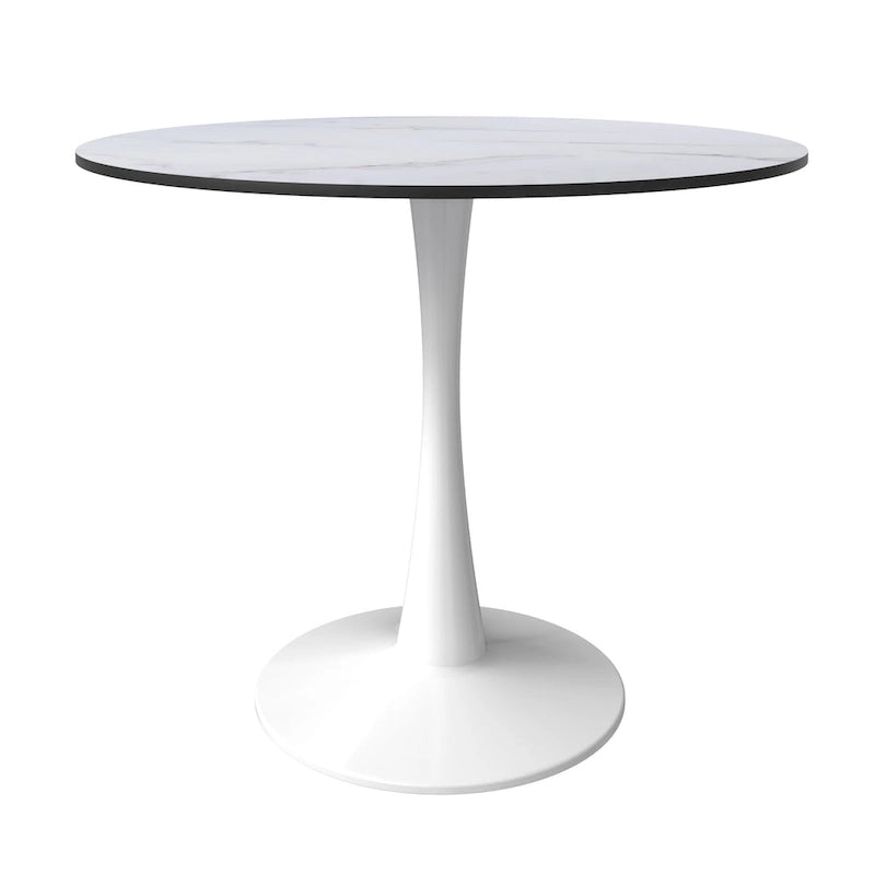 32 Mid Century Modern Round Dining Table, MDF Wood Top & Glossy Iron Pedestal Base for Kitchen & Dining Room
