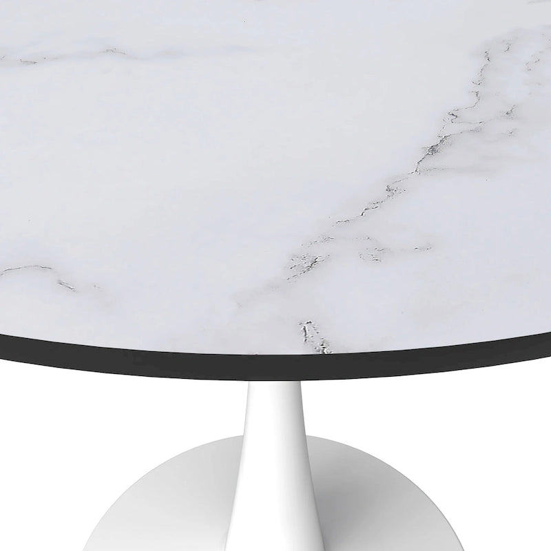 32 Mid Century Modern Round Dining Table, MDF Wood Top & Glossy Iron Pedestal Base for Kitchen & Dining Room