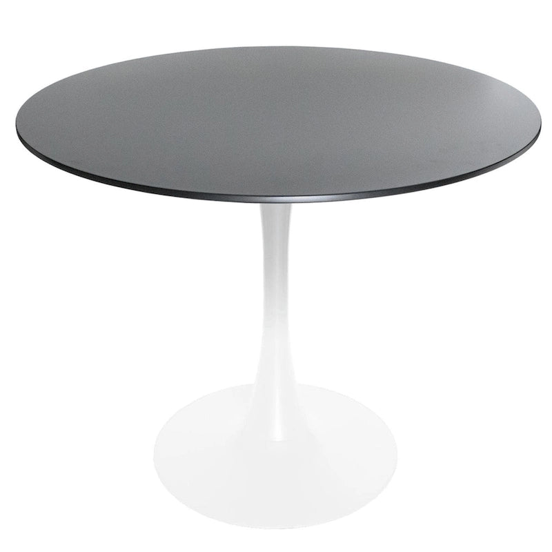 32 Mid Century Modern Round Dining Table, MDF Wood Top & Glossy Iron Pedestal Base for Kitchen & Dining Room